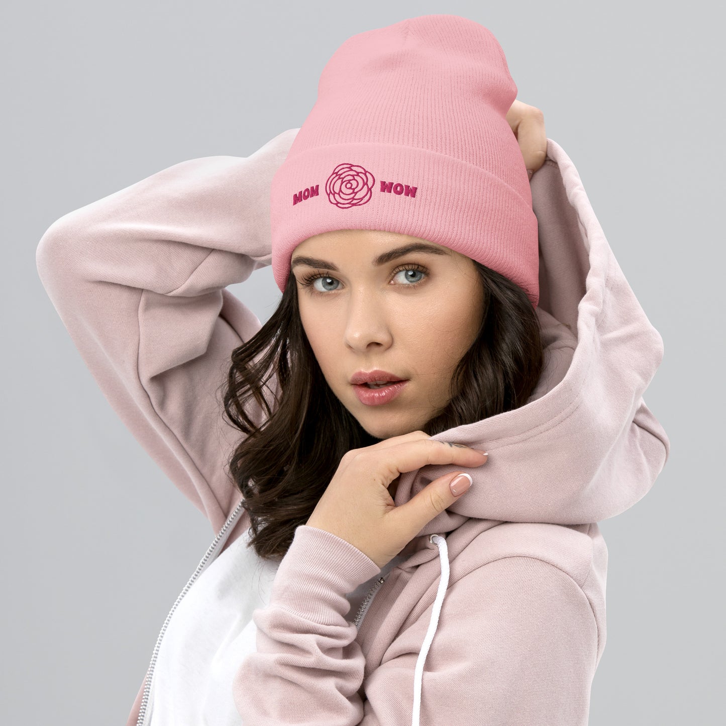 "MOM WOW" snuggly cuffed beanie