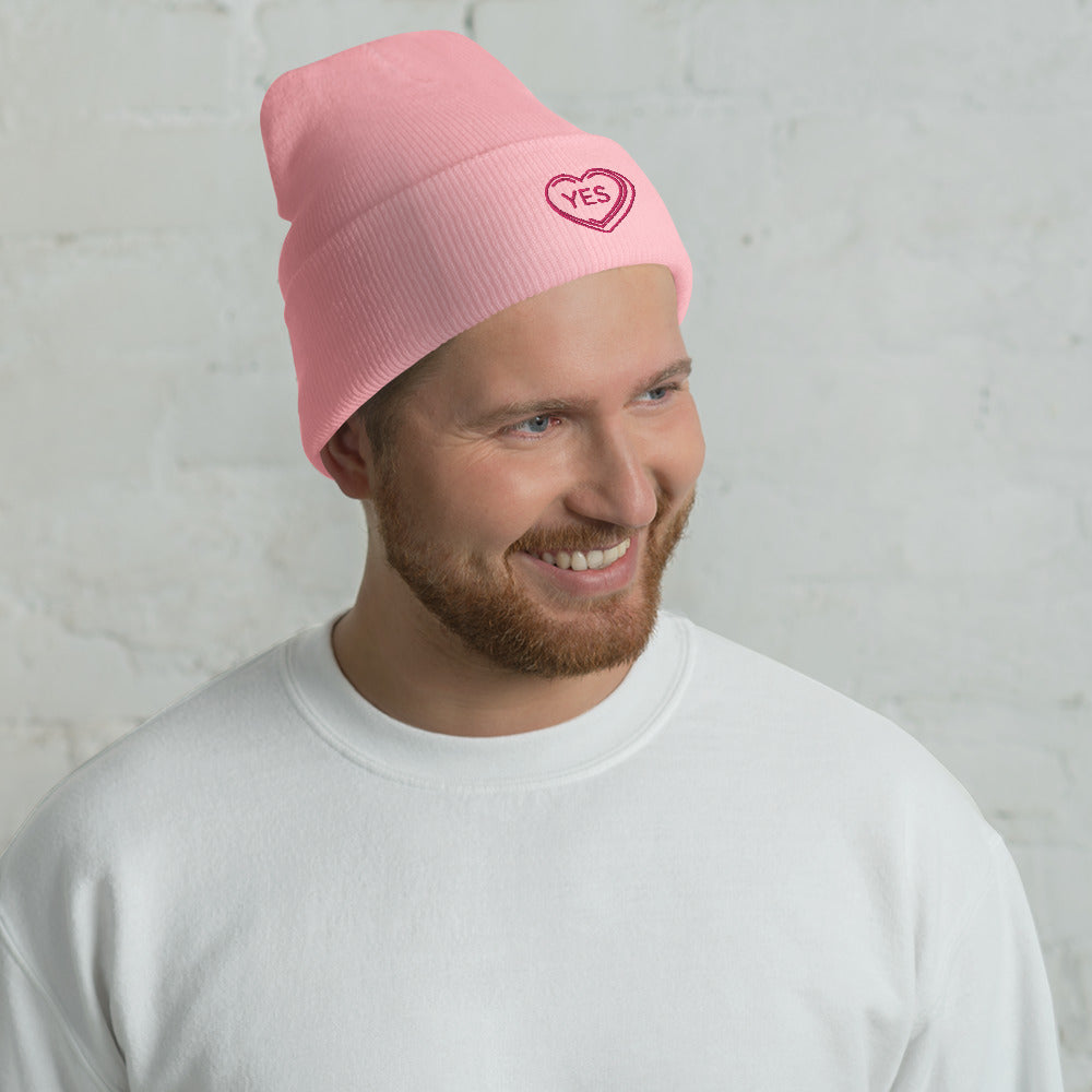 "Yes" snuggly cuffed beanie