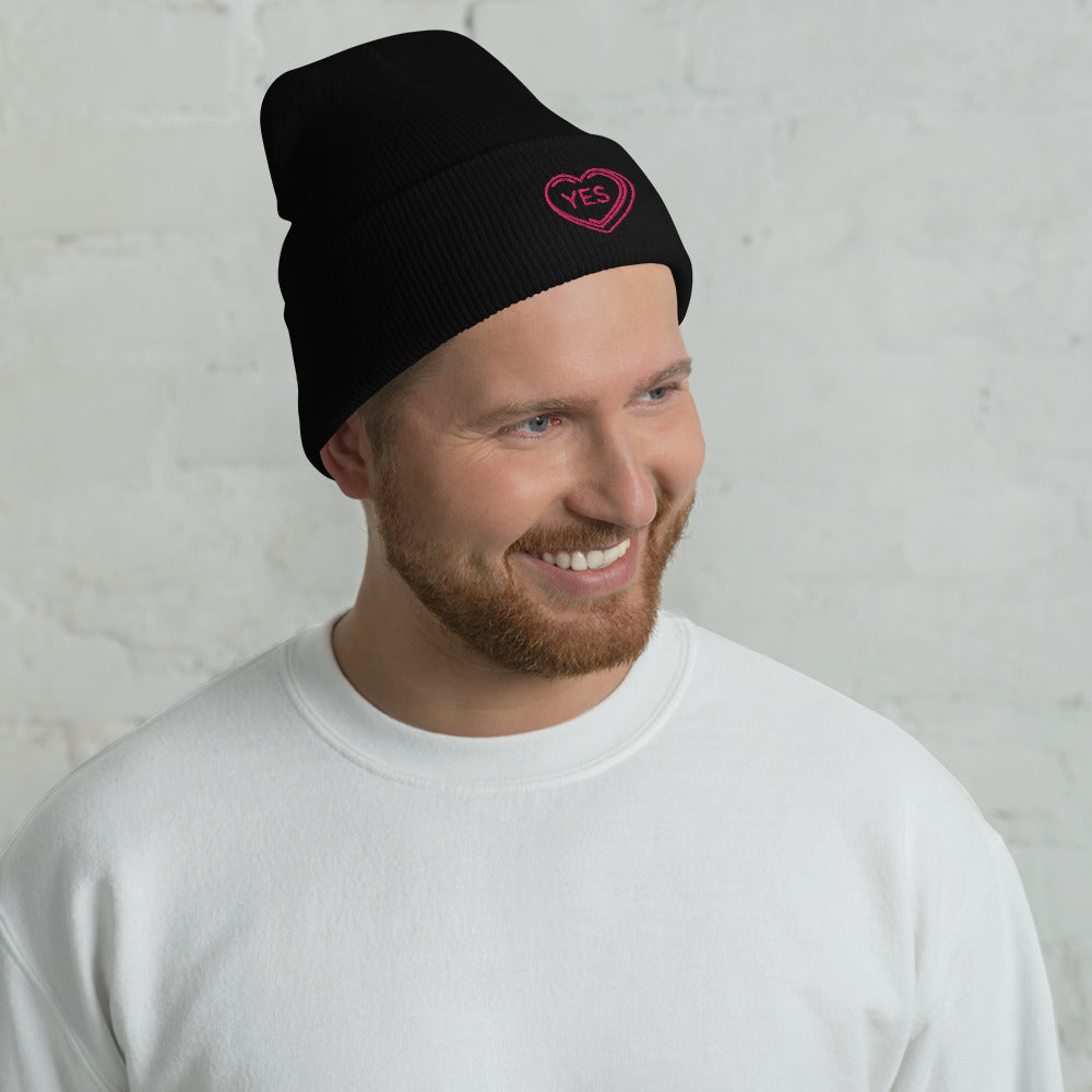 "Yes" snuggly cuffed beanie