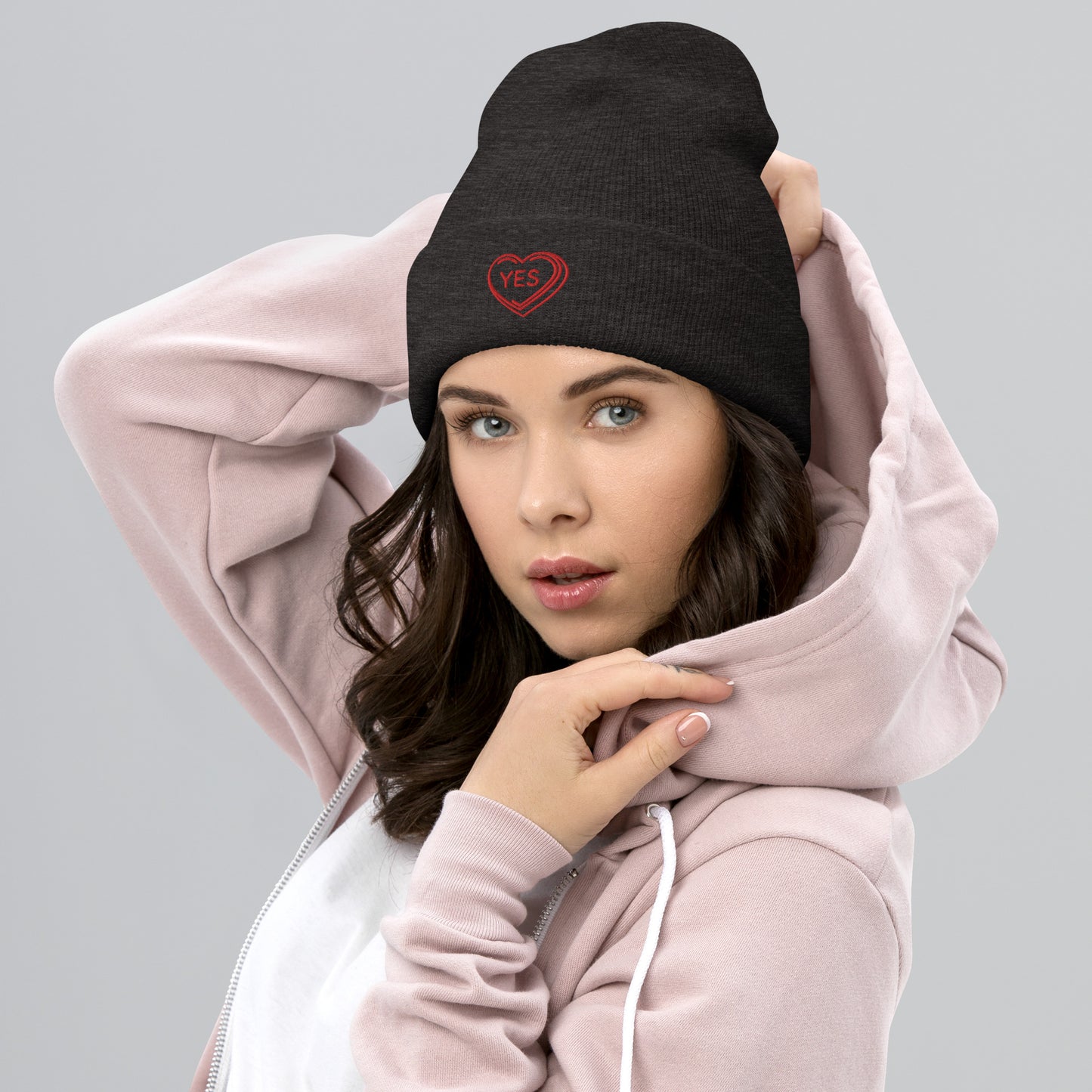 "Yes" snuggly cuffed beanie