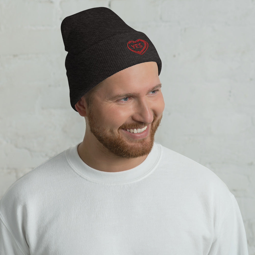 "Yes" snuggly cuffed beanie