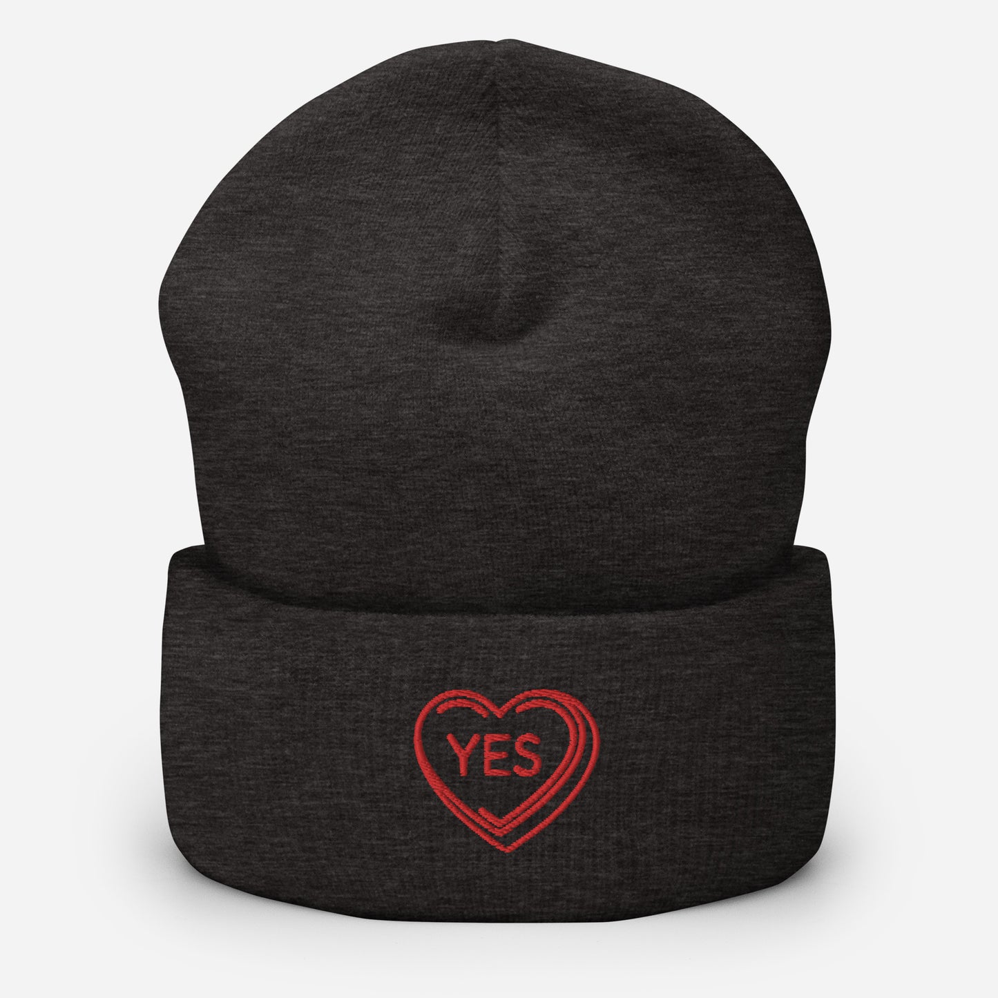 "Yes" snuggly cuffed beanie