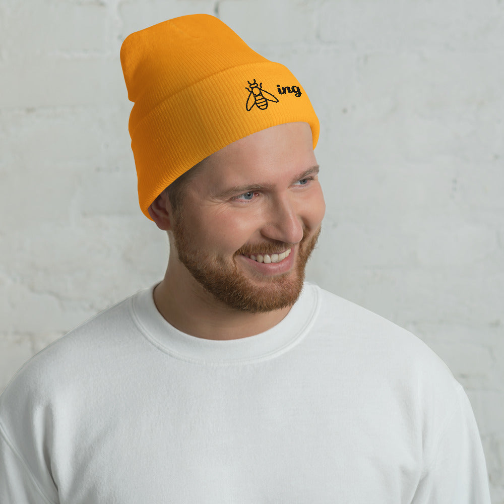 "Bee-ing" snuggly cuffed beanie