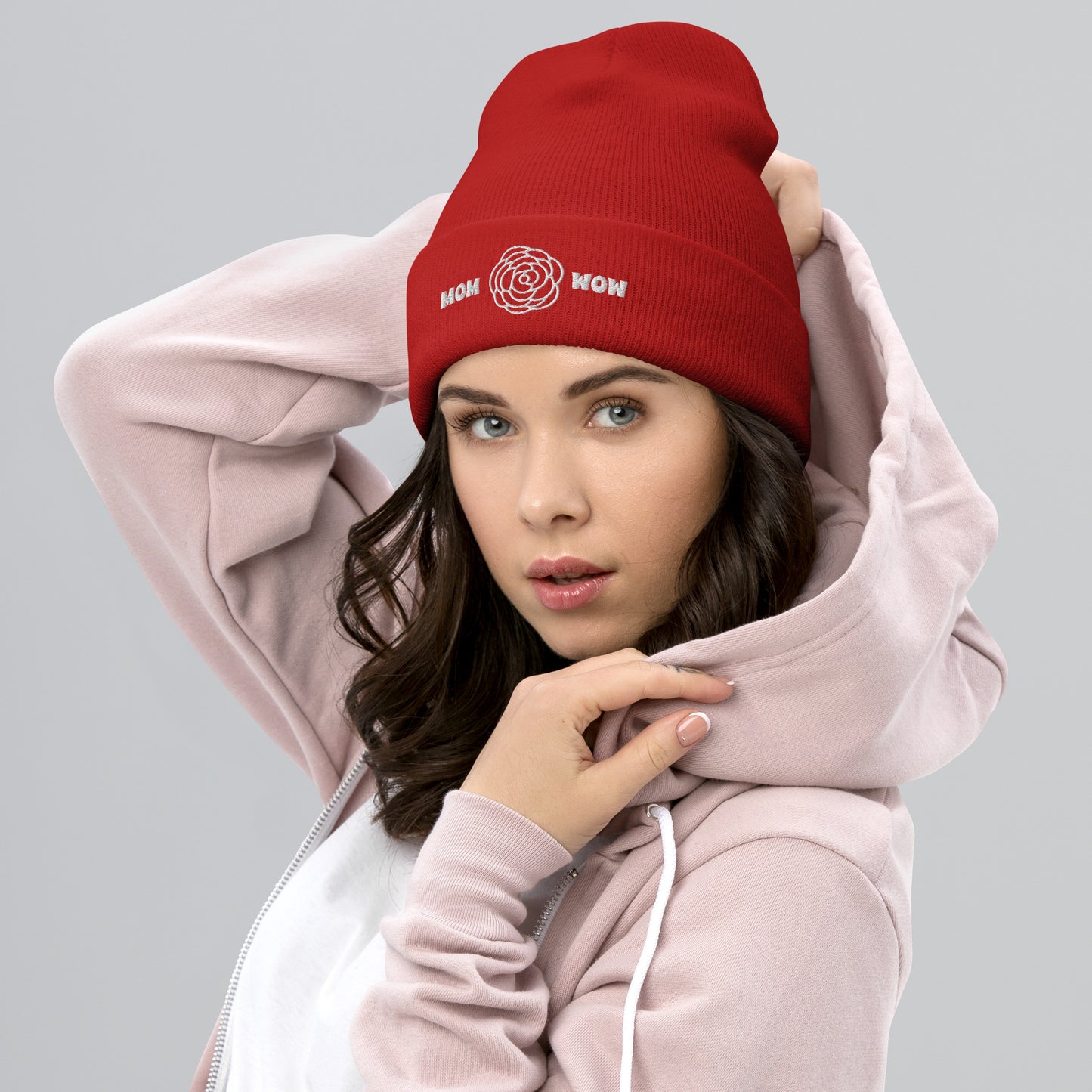 "MOM WOW" snuggly cuffed beanie