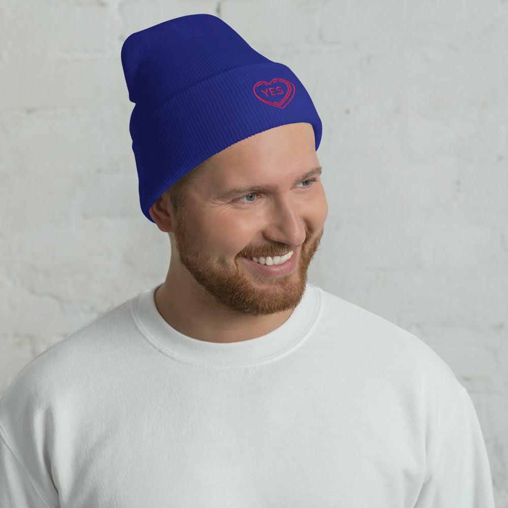 "Yes" snuggly cuffed beanie