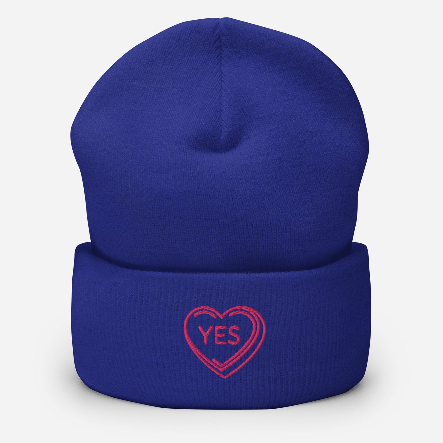 "Yes" snuggly cuffed beanie