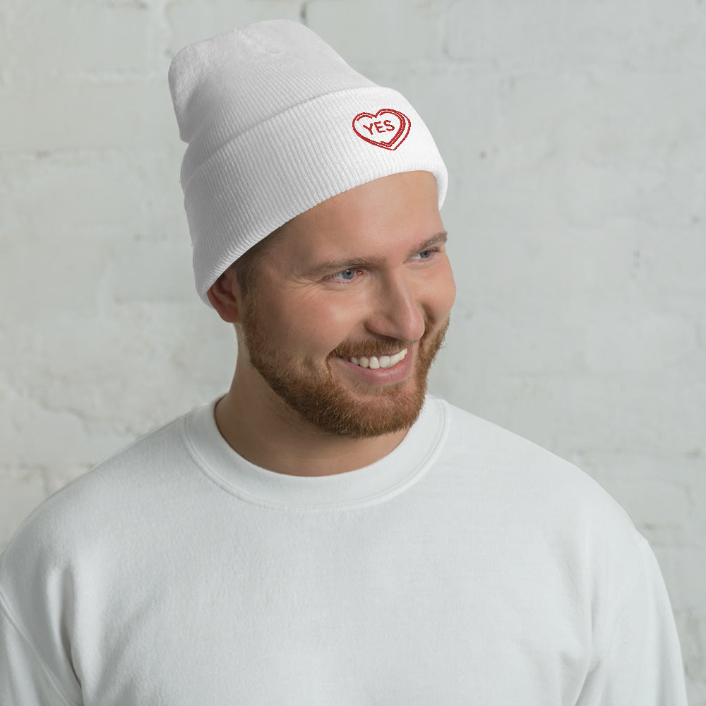 "Yes" snuggly cuffed beanie